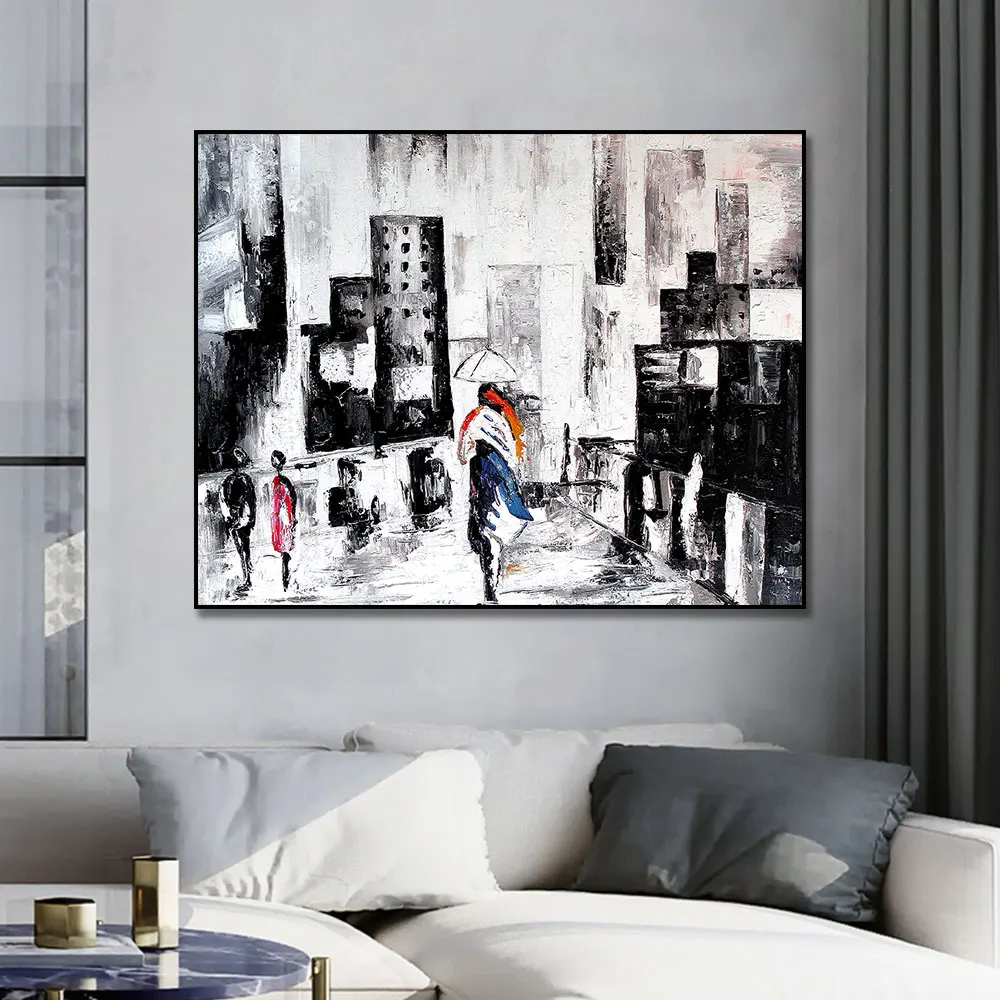 

Morden Hand Painted Oil Painting On Canvas Popular Abstract Building Posters Wall Art Pictures For Livingroom Home Decoration