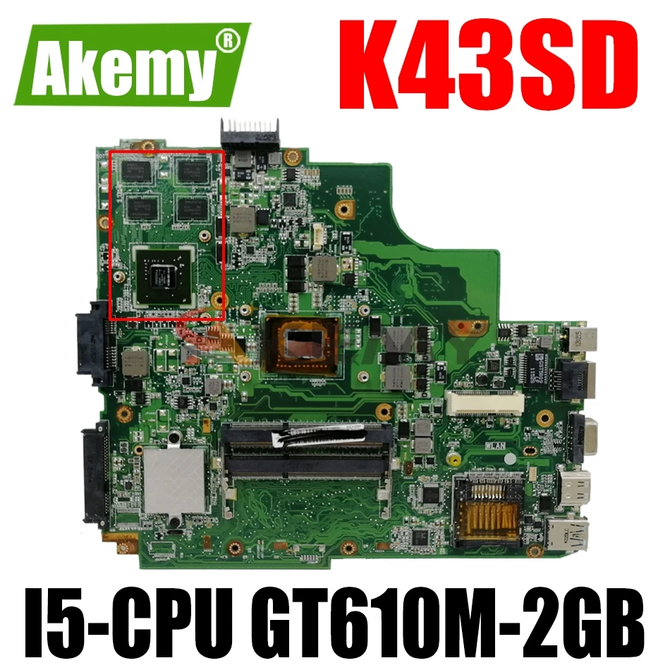 

AKEMY K43SD Laptop Motherboard For ASUS K43SD K43S Original Mainboard Onboard I5-CPU GT610M-2GB