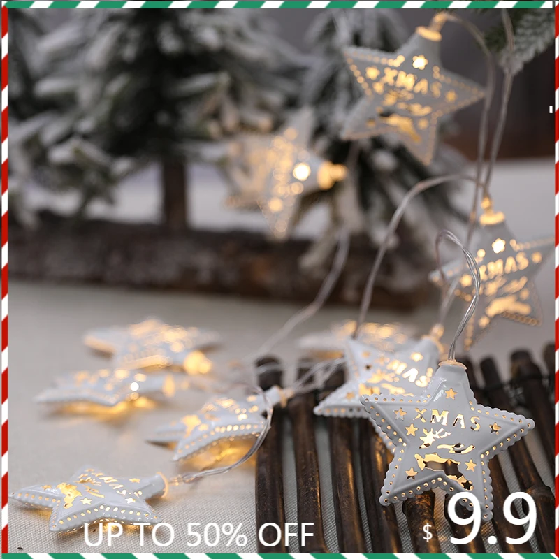 

Led White Christmas Lights Battery Curtain Cheap Craft Festive Pendant Lights Party Snowflakes Iron Navidad Home Decor ZZ50SD