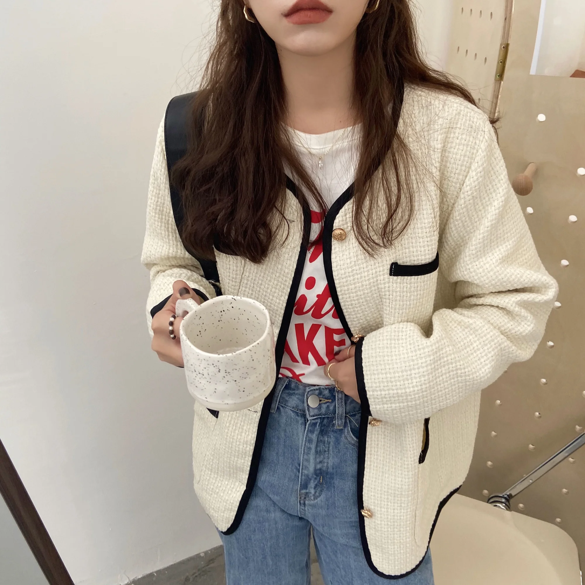 

Женское шерстяное пальто с длинным рукавом, маленькое пальто из ткани во французском стиле, весна-осень 2021