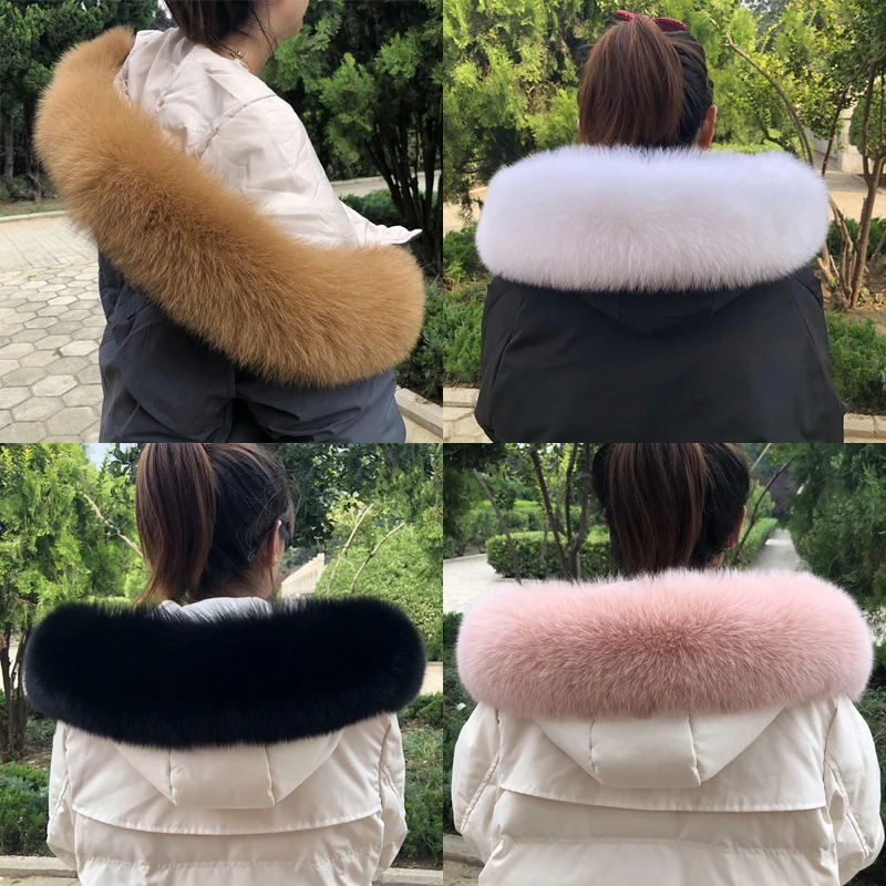 Зимний настоящий шарф из лисьего меха 100% натуральный теплый воротник роскошного женского пальто с украшением модных естественных шарфов длинный шаль.