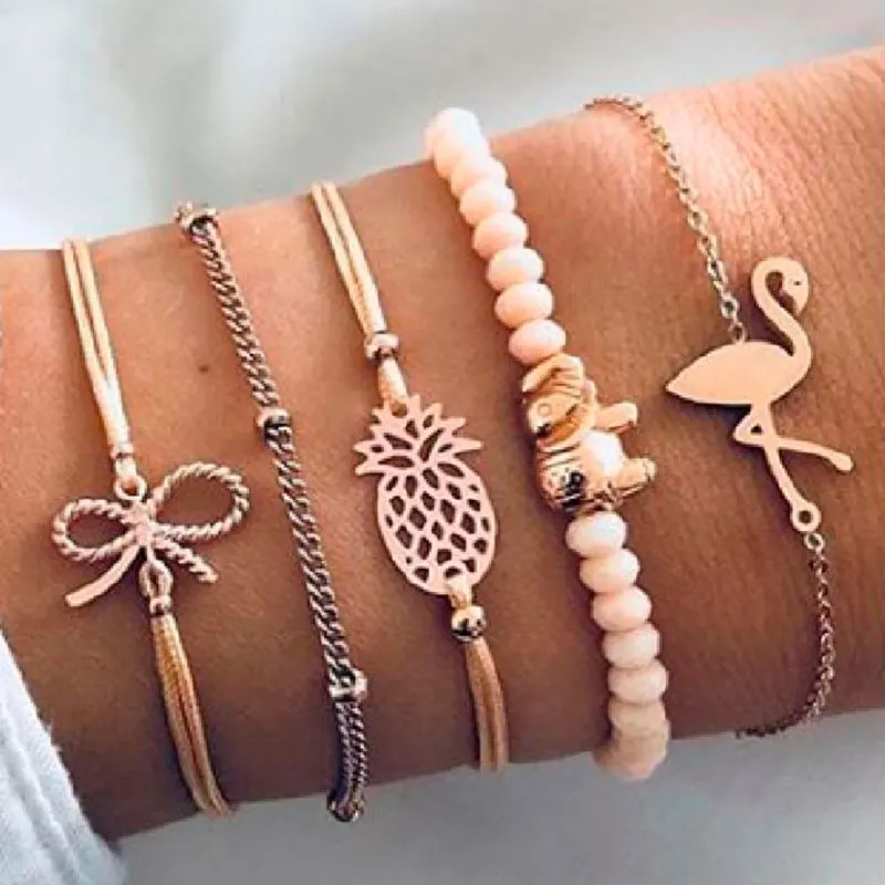 5 шт./компл. Регулируемый Полый ананас Птица Фламинго бантик Подвески Браслеты