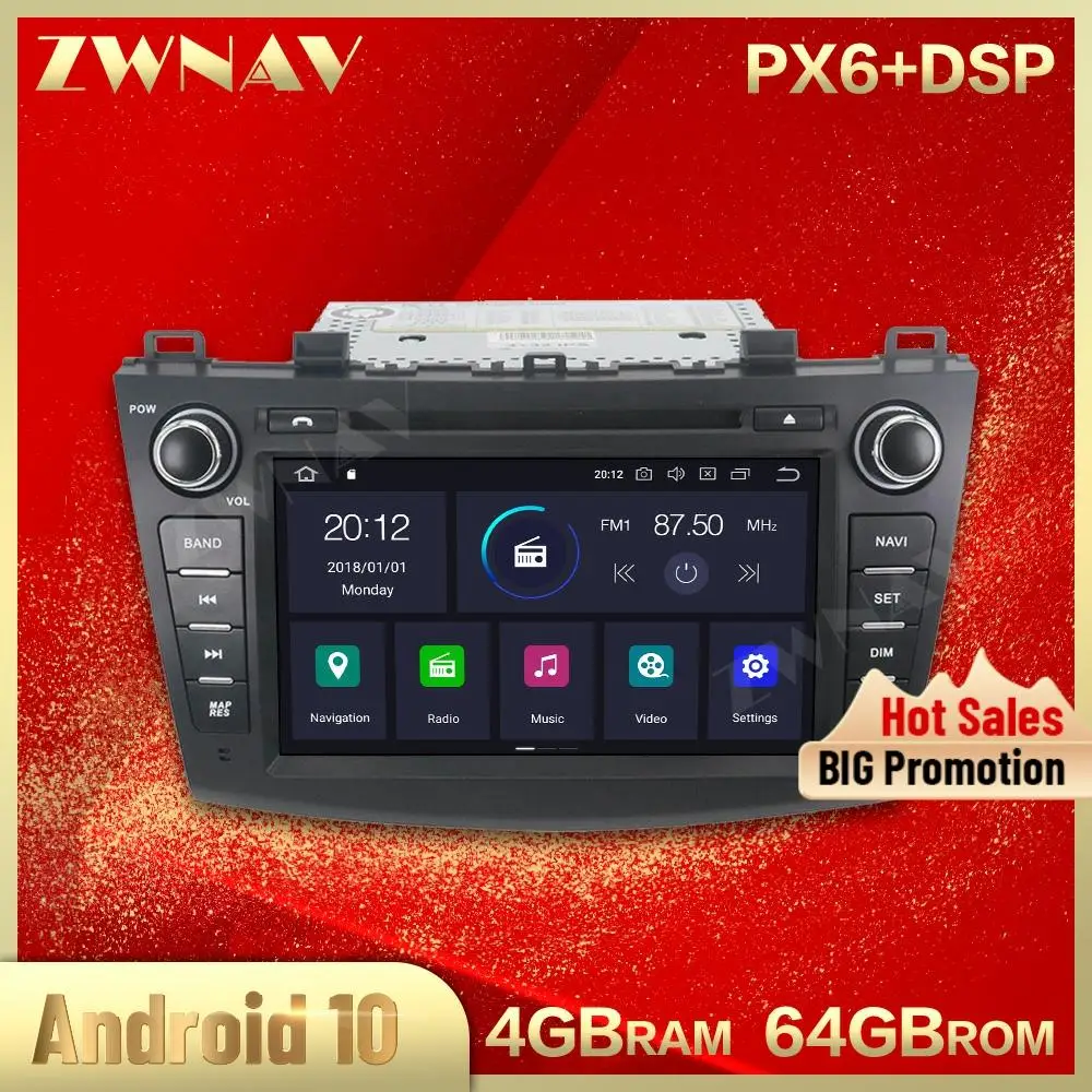 

Автомобильный мультимедийный плеер PX6, 4 + 64 ГБ, Android 10,0, с DVD-экраном, для Mazda3 Axela 2009-2012, автомобильная аудиосистема, стерео, GPS-навигация, BT, голо...