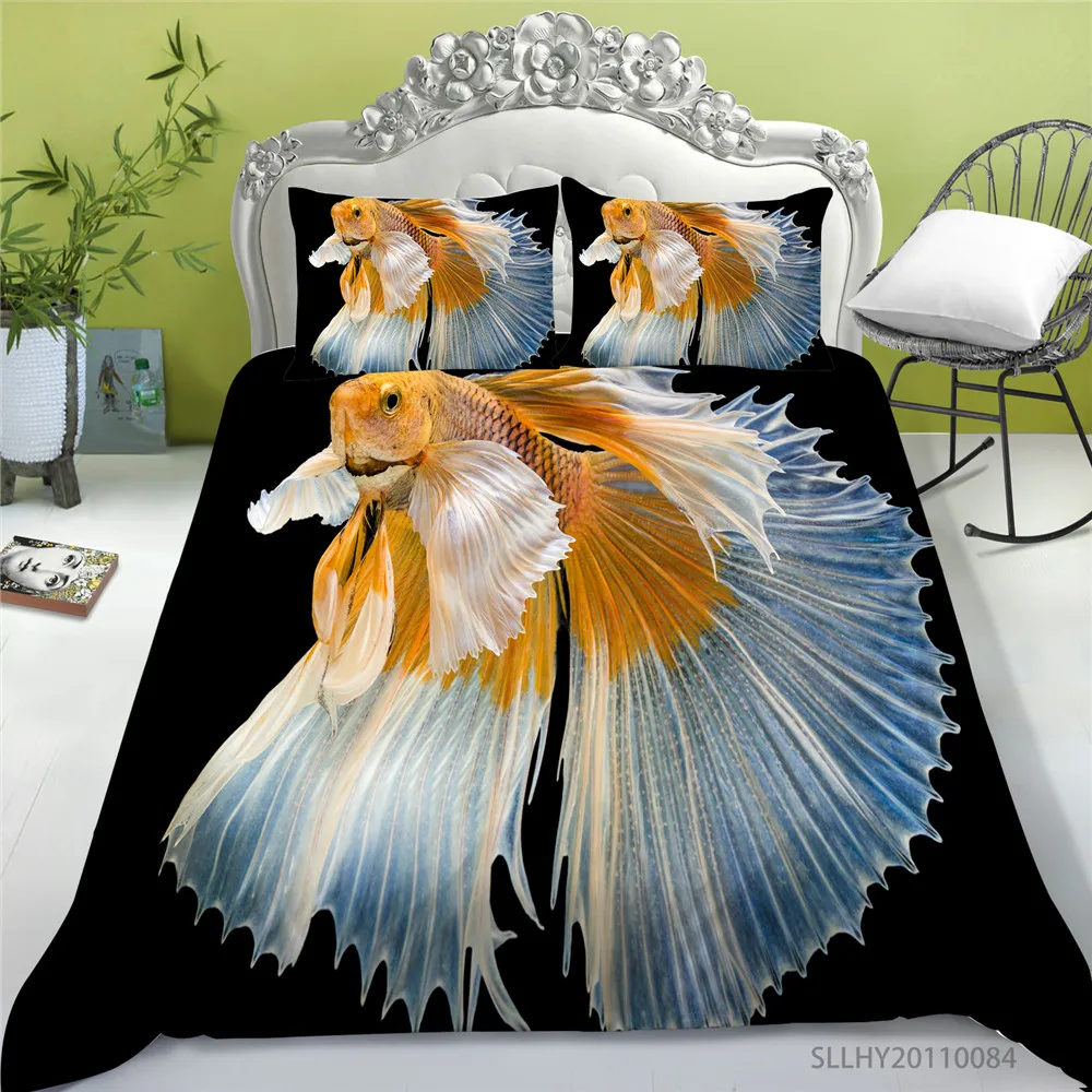 

3D Fish Bedding Sets Luxury Duvet Cover Set King Queen Full Double Single Twin Size Bedroom Decoration