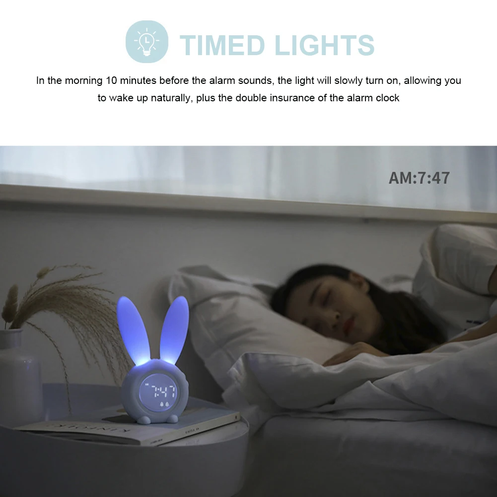

Rabbit Alarm Clock LED Night Light Automatic Time / Date / Temperature Display Sleep Clock for Home Decoration