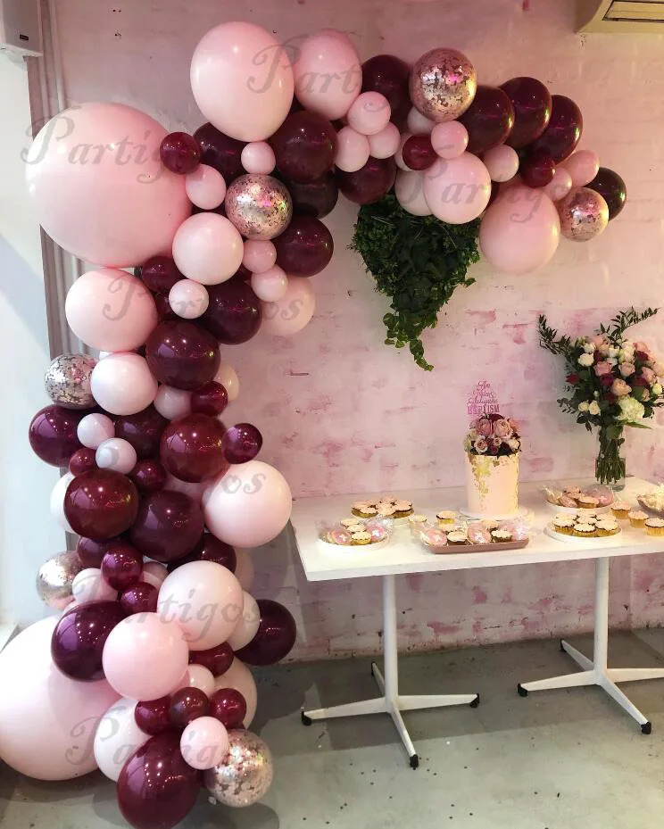 110/124 шт Розовое золото конфетти кожи темно красные воздушные шары гирлянды