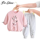 Весенняя одежда для новорожденных девочек, спортивный комплект, футболка и штаны, костюмы для маленьких девочек, одежда для малышей, комплекты для 1 года рождения малышей