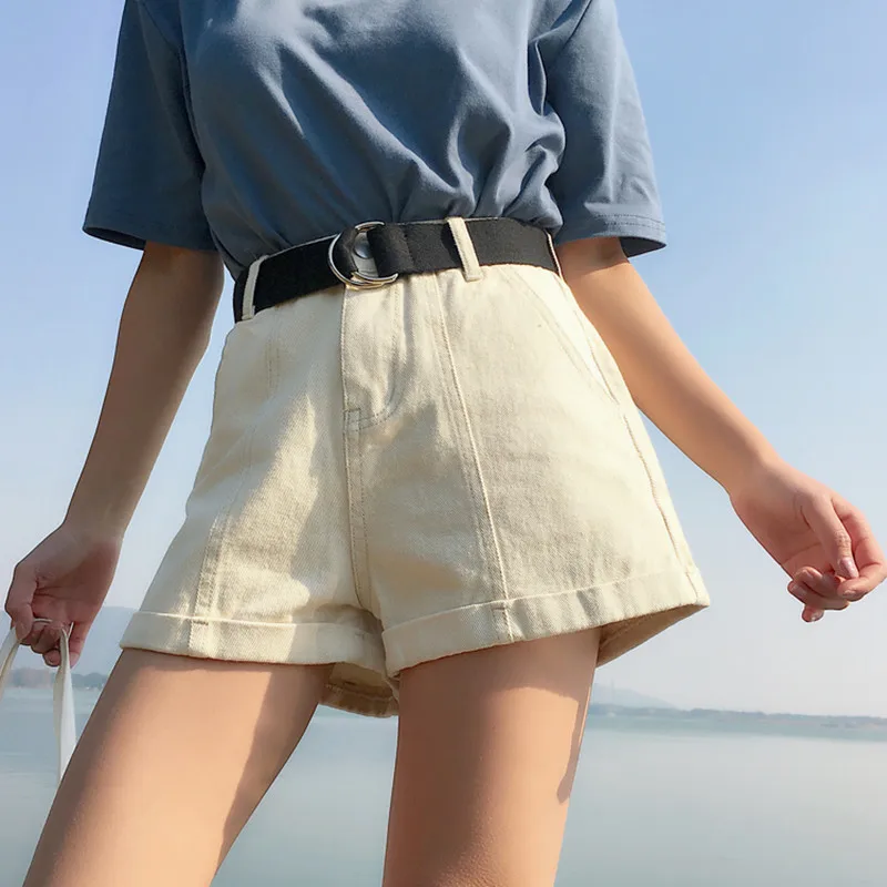 

S-XL 4 Colors high Waist Denim Shorts jeans for Women 2019 Summer Ladies loose casual Hot Shorts womens with belt (78029)