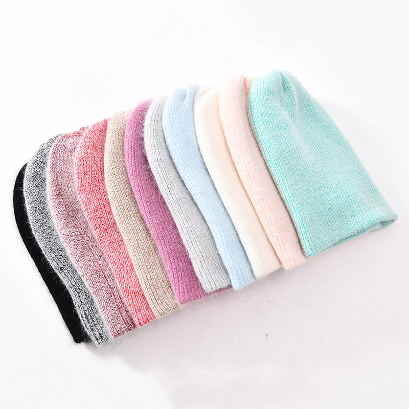 

New Winter Hat for Women Rabbit Cashmere Knitted Beanies Thick Warm Vogue Ladies Wool Angora Hat Female Beanie Hats