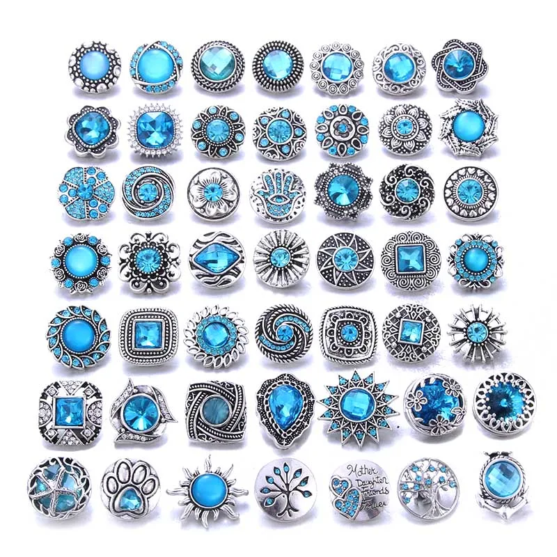 HH5-LAKEBLUE 10 шт./лот,, ювелирные изделия, смешанные коричневые Стразы, металлические подвески в виде цветка, 18 мм, 20 мм, кнопки, ювелирные изделия для браслетов с защелками - Окраска металла: HH5-LAKEBLUE
