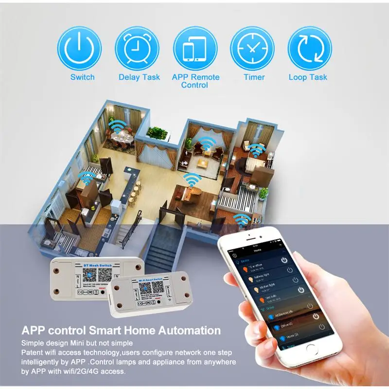 Домашний умный Bluetooth/WiFi переключатель контроллер переменного тока 100-240 В 10A IOS Android приложение вкл/выкл таймер светодиодный контроллер