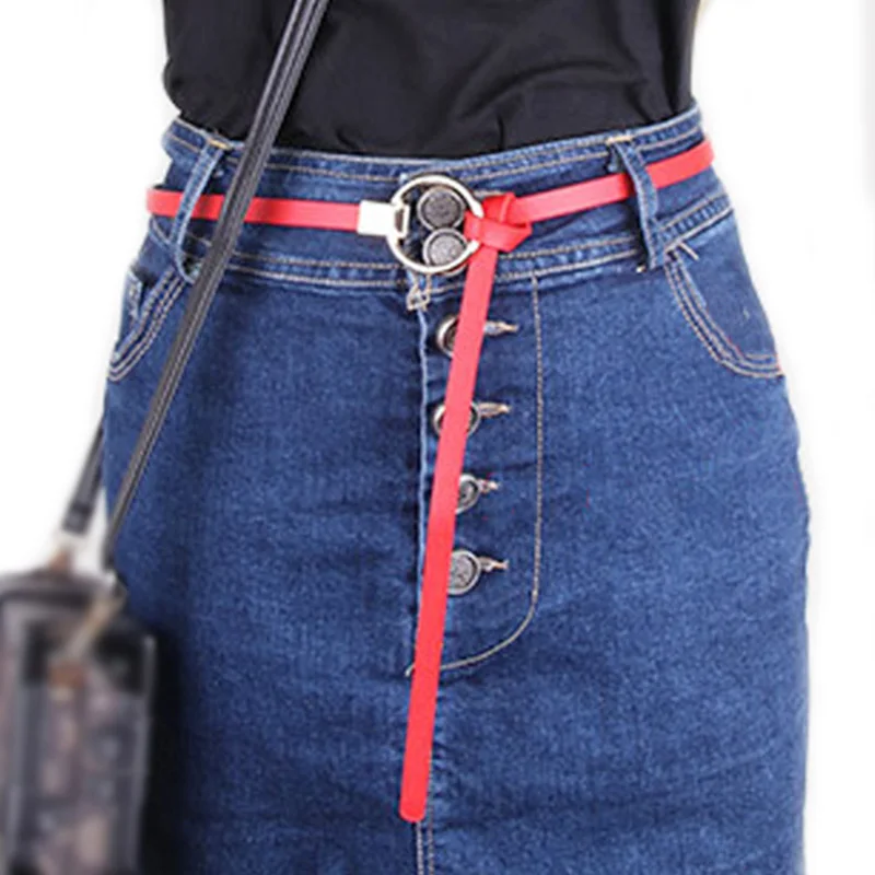 Новый тонкий ремень из искусственной кожи для женщин Круглый без пряжки