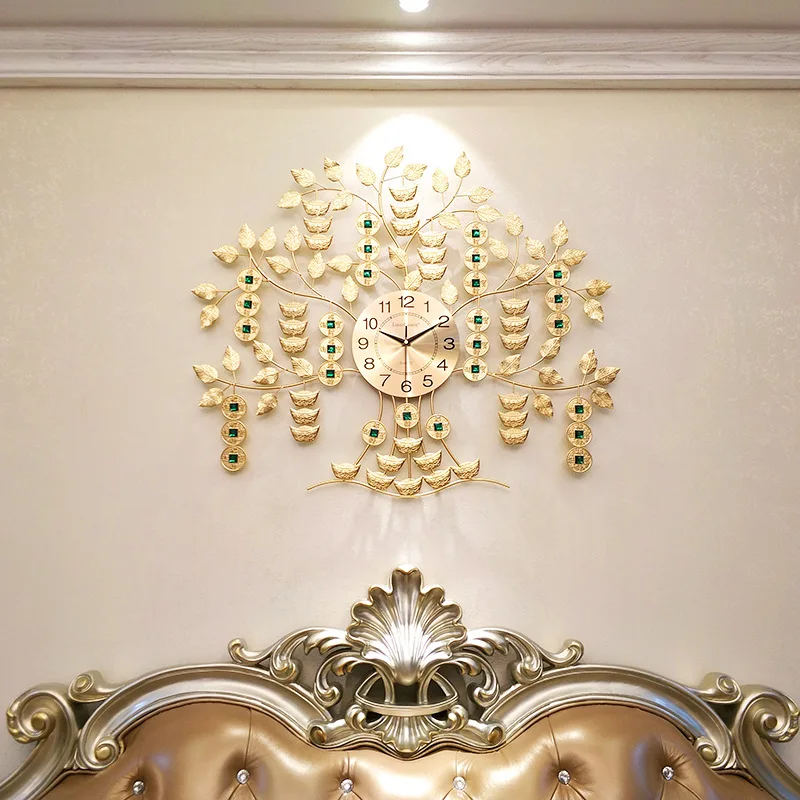 

Luxury Crystal Golden Wall Clock Lucky Money Tree Watch Clocks Home Decor Digital Mute Quartz Creative Klock Wedding Gift Ideas