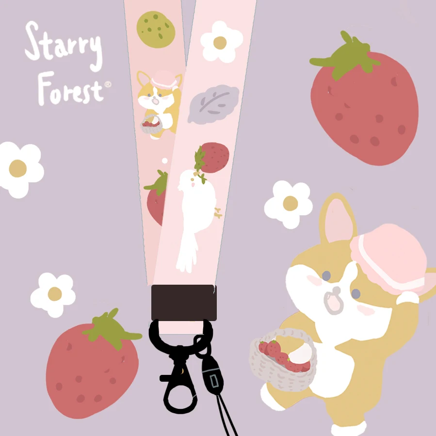 

STARRY FOREST Strawberry cute mobile phone straps for neck and wrist girl pink strap for cellphone and camera