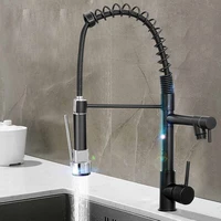 black spring pull out kitchen faucet dual spout side sprayer single handle mixer tap sink faucet 360 rotation kitchen faucets