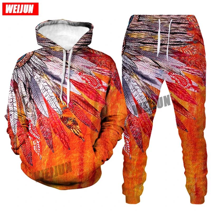 

2021 new fashion men's 3d printed hoodie Maya totem retro style printed sports hoodie men's casual suit