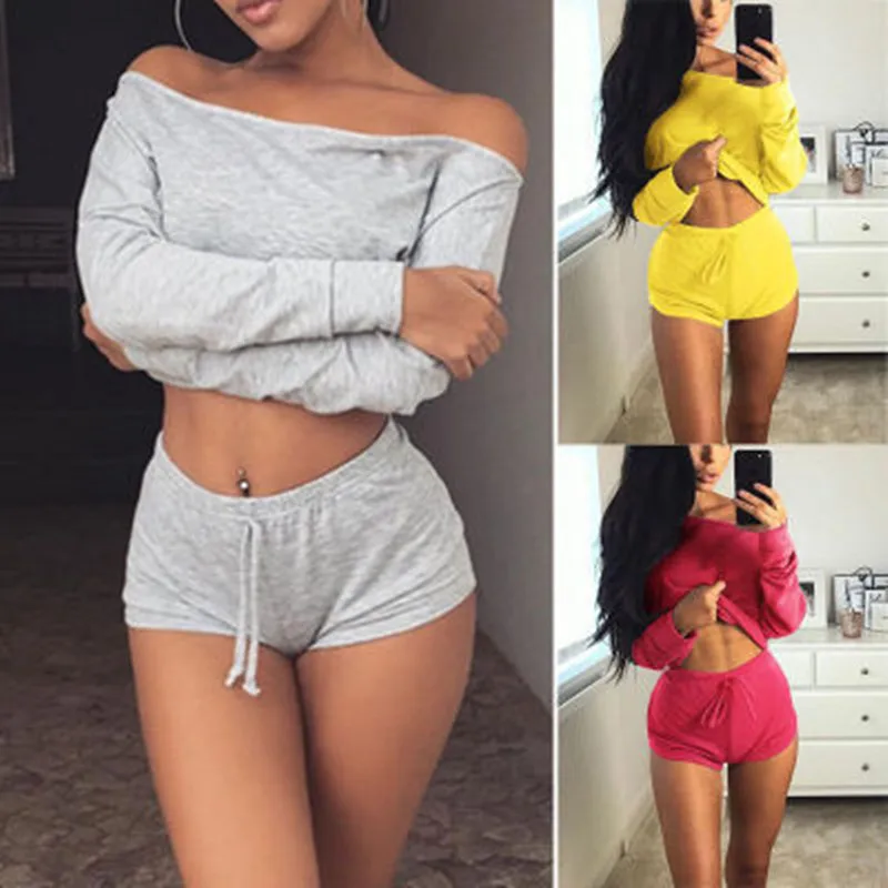 

New Summer 5 colors Women Sets Cropped Tops Shorts Set 2 Pieces Women Tracksuit Cotton Blend t shirts shorts
