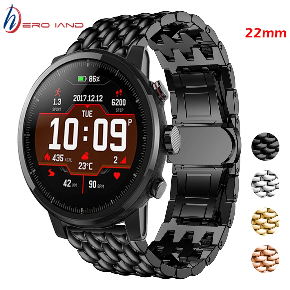 22mm Stainless Steel Metal Strap For Xiaomi Huami Amazfit Stratos 3 2 2s Bracelet Band for GTR 47MM Gtr2 Watch Straps | Электроника