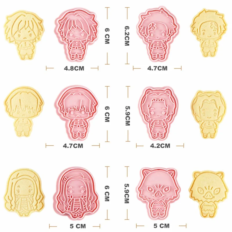 

6Pcs Demon Slayer Cookie Cake Mold Moulds Set 3D Anime Figure Tanjirou Nezuko Zenitsu Inosuke Biscuit Fondant Baking Mold Set
