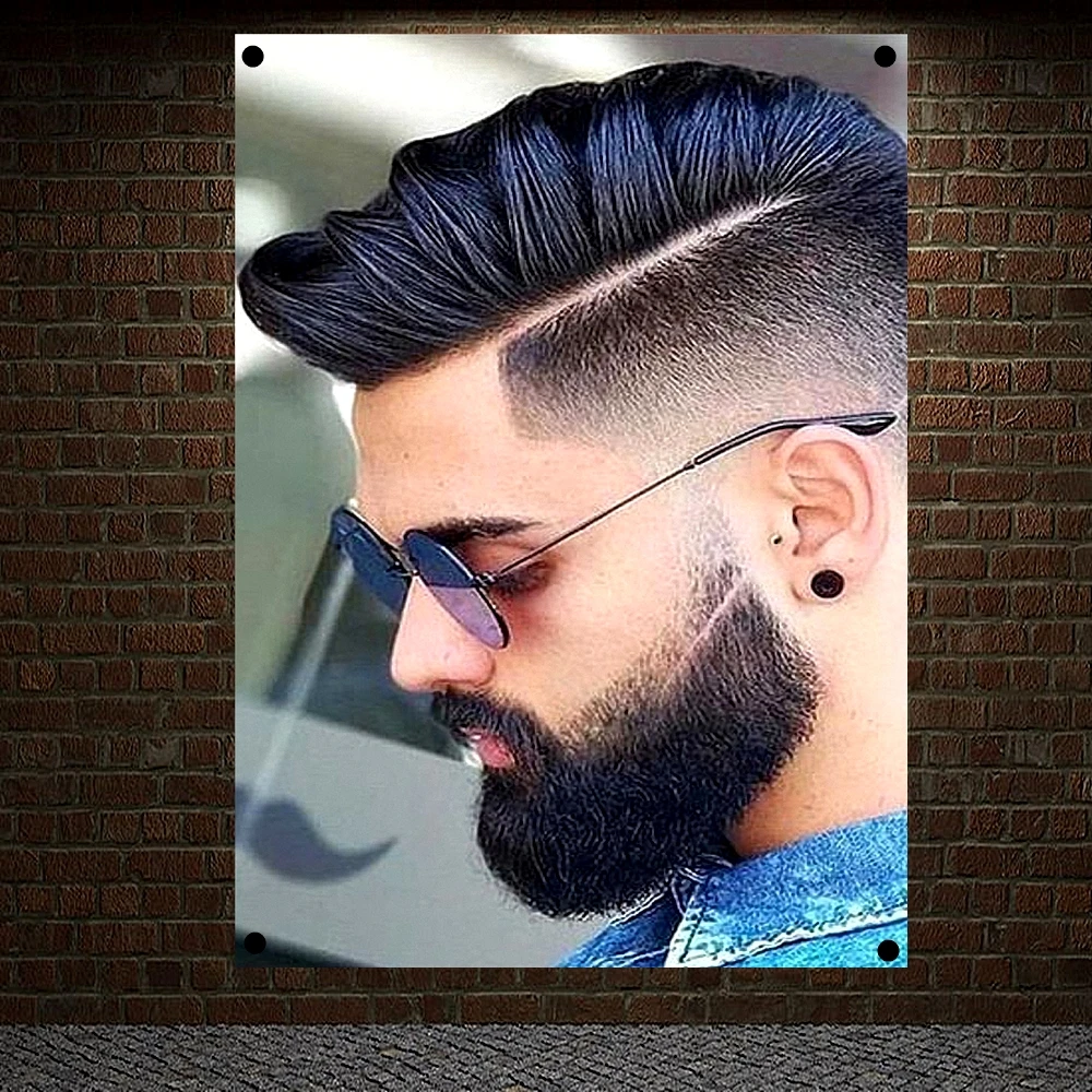 

Men's popular hairstyle Beard Barber Shop Poster Signboard Tapestry Banner Flag Wall Art Wall Sticker Background Hanging Cloth C