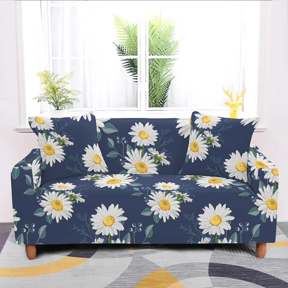 

1/2/3/4 Seaters Stretch Sofa Cover Elastic Floral Daisy Slipcovers For Living Room Fully-wrapped Dust-proof Couch Covers