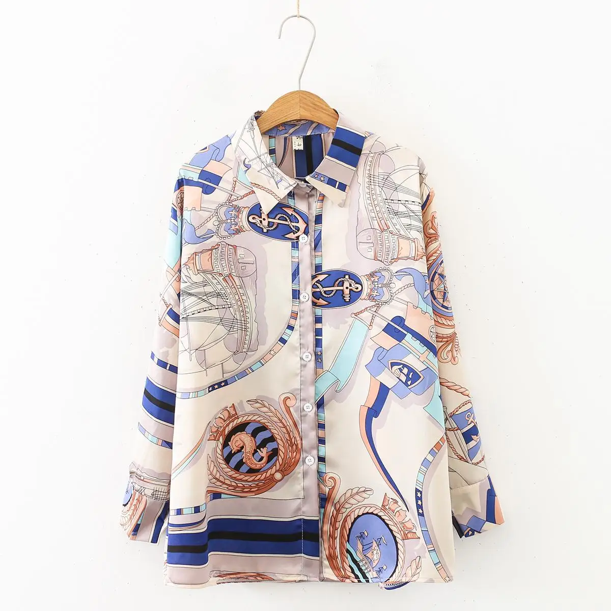 Весна Лето 2019 фирменный дизайн женские топы блузка с принтом длинным рукавом