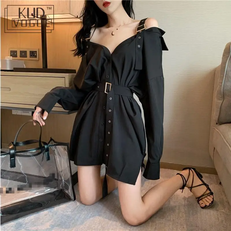 Женское винтажное платье рубашка готическое черное с длинными рукавами и