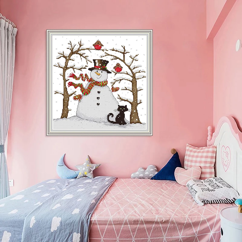 Snowman(2) cartoon pattern cross stitch Aida 14ct 11ct canvas printing chinese needlework embroidery kit DIY crafts | Дом и сад