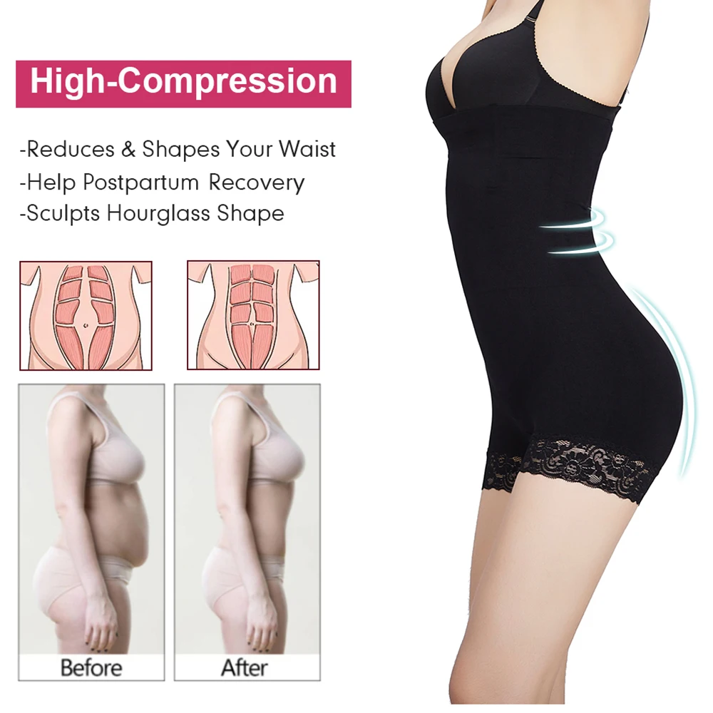 

SURE YOU LIKE Women Seamless Ice Silk High Waist Training Shapewear Hip Raise Slimming Lady Sexy Lace Body Shaper Abdomen Pants