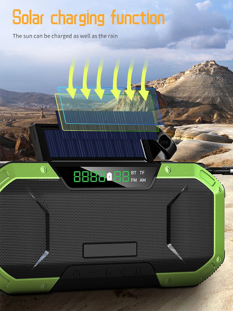 Murah Radio Darurat 5000MAh Dengan Senter LED Engkol Tangan Portabel Radio Cuaca NOAA/AM/FM Untuk Kemah Rumah Bertahan Hidup