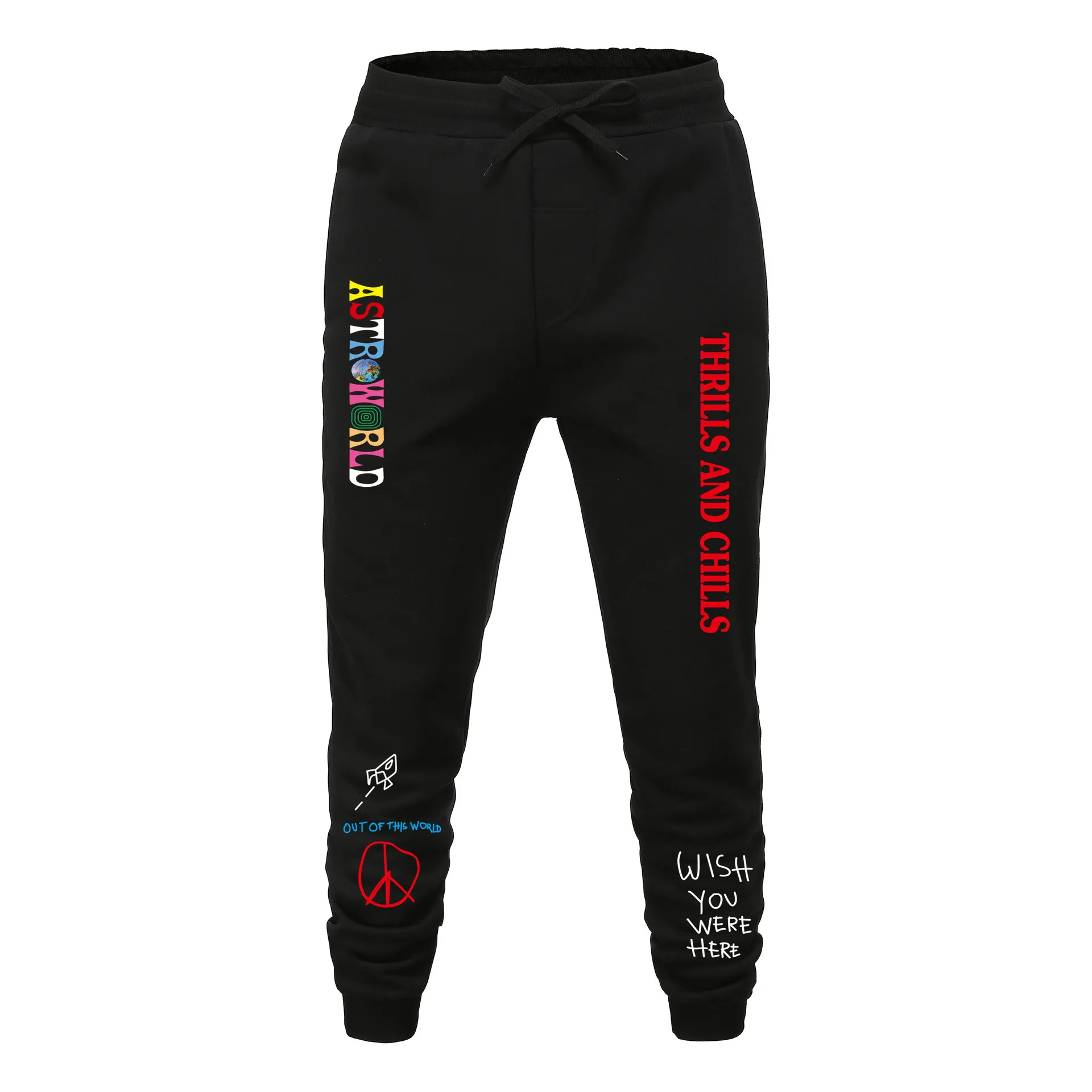 Принтом Трэвиса Скотта ASTROWORLD мира улыбка земли граффити штаны на флисе и Уличная