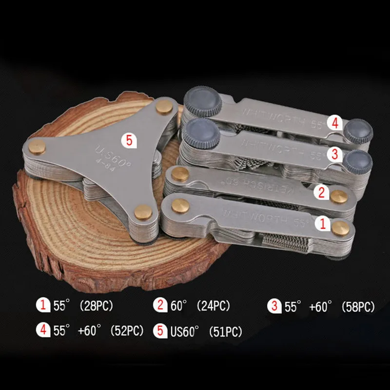 

55/60 Degree Metric/Inch Thread Plug Gauge Gear Tooth Screw Pitch Gauges Measuring Carbon Steel Center Measurement 20 Blades