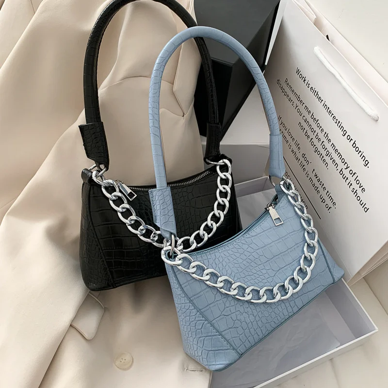 

Small Bag Women's New Fashion Crocodile Pattern Single Shoulder Diagonal Cross Bag Fashion Simple Portable Armpit Bag