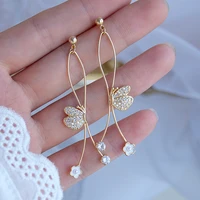 trendy 14k real gold plated long section butterfly earrings for women jewelry aaa zirconia s925 silver needle stud party gift