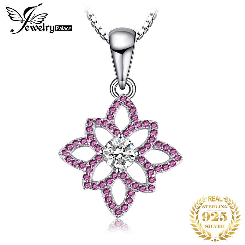 Jewelrypalace Новый 0.7ct создан розовый сапфир CZ цветок Подвеска для женщин S925