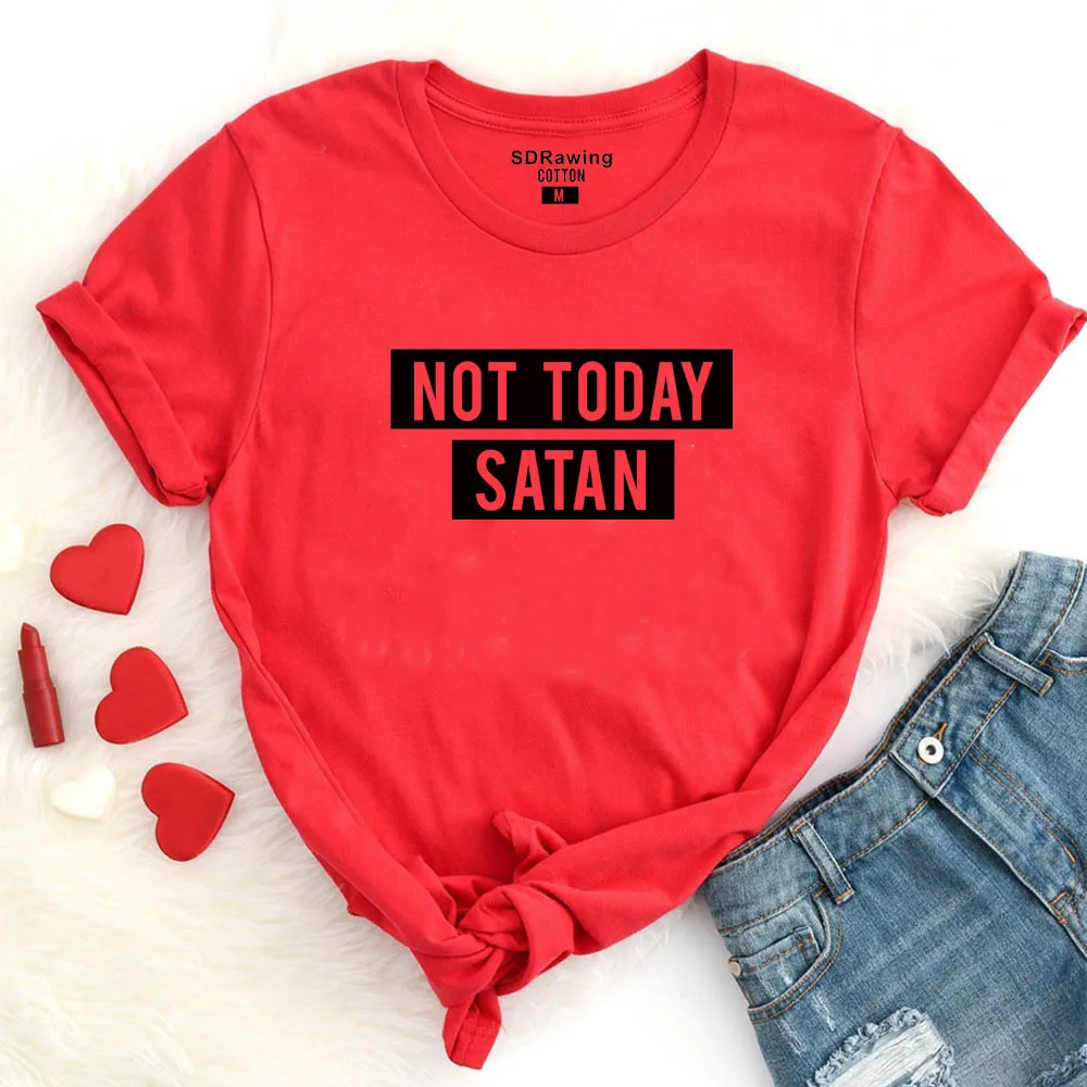 red Harajuku Not Today Satan футболка с буквенным принтом, забавная графическая футболка, базовые тренировочные топы, сатана, не сегодня, футболки, Прямая поставка - Цвет: red