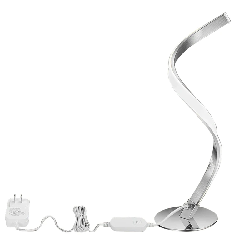 

Modern Spiral LED Table Lamp for Bedrooms Living Rooms, Dimmable Office Desk Lamp, Metallic Bedside Press Lamp Us Plug