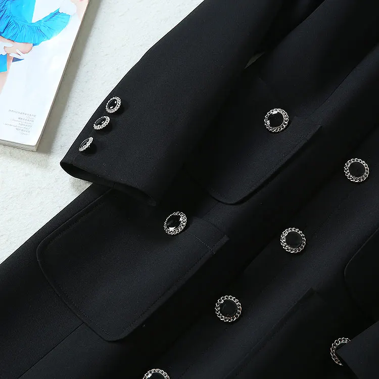 Top Quality New Autumn Winter Long Dress Women V-Neck Beading Buttons Up Pocket Patchwork Long Sleeve Dress Outfits Party