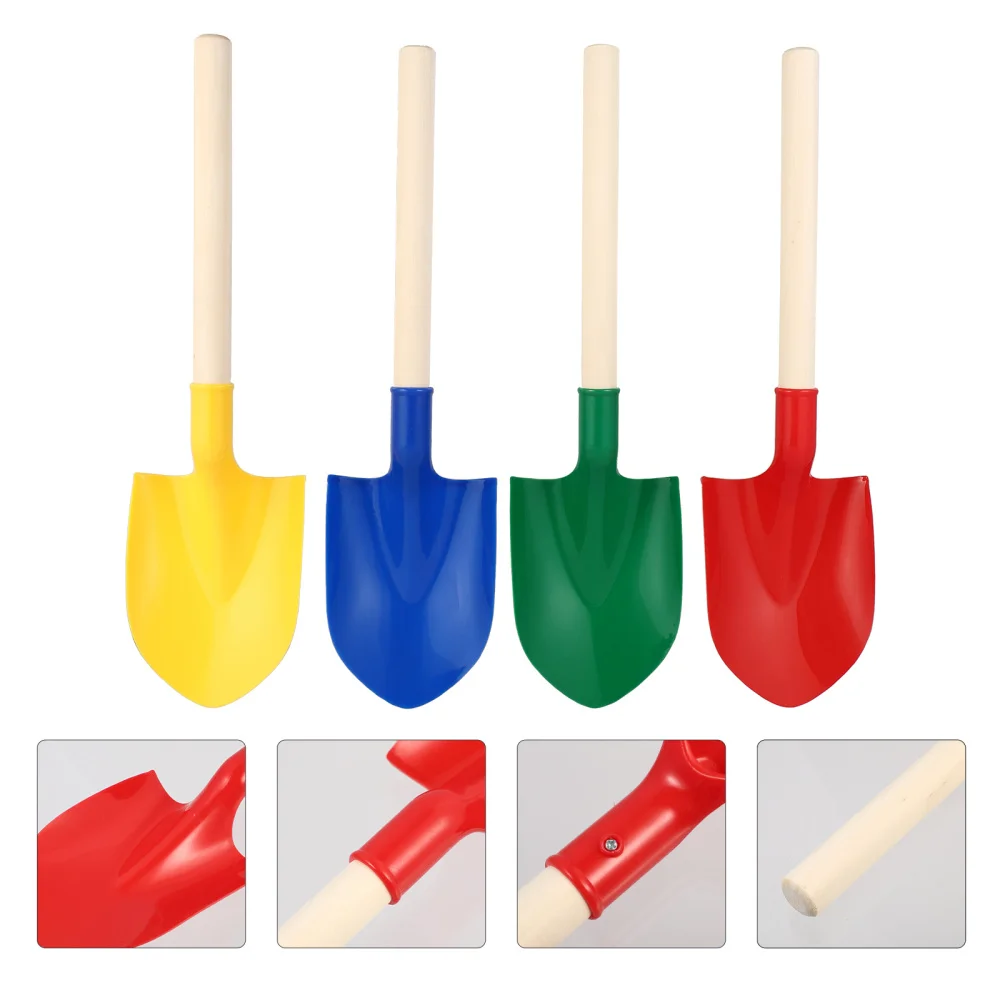 

4pcs Children Summer Sand Beach Toys Kids Wooden Handle Sand Shovels Toys