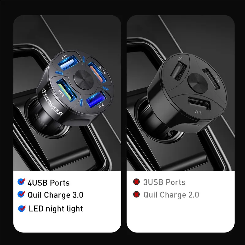 car usb charger 7a 48w 4 port quick charge 3 0 4 0 universal fast charging for iphone 11 pro samsung a31 car cigarette adapter free global shipping