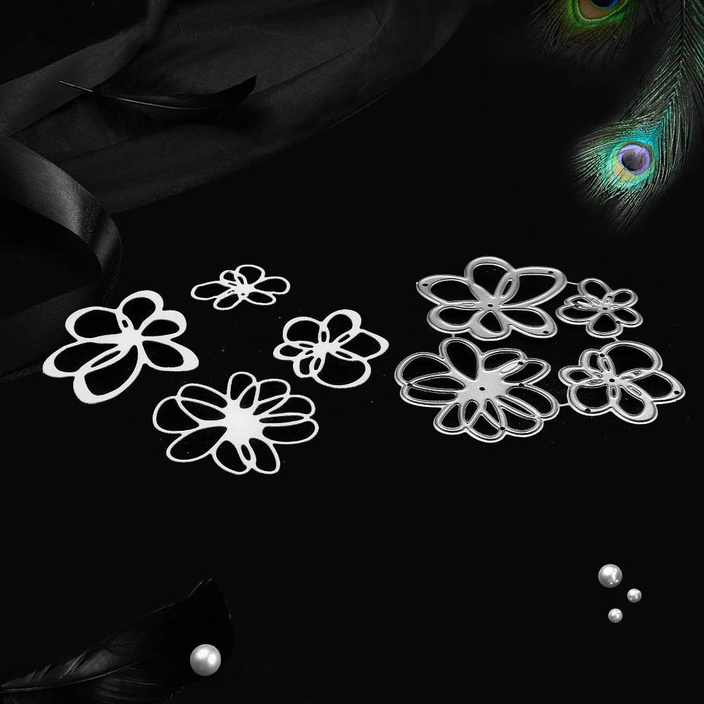 

4pcs Happy Flowers Dies Metal Cutting Dies Card Making Scrapbooking Making Embossing Cuts Stencil Craft Dies