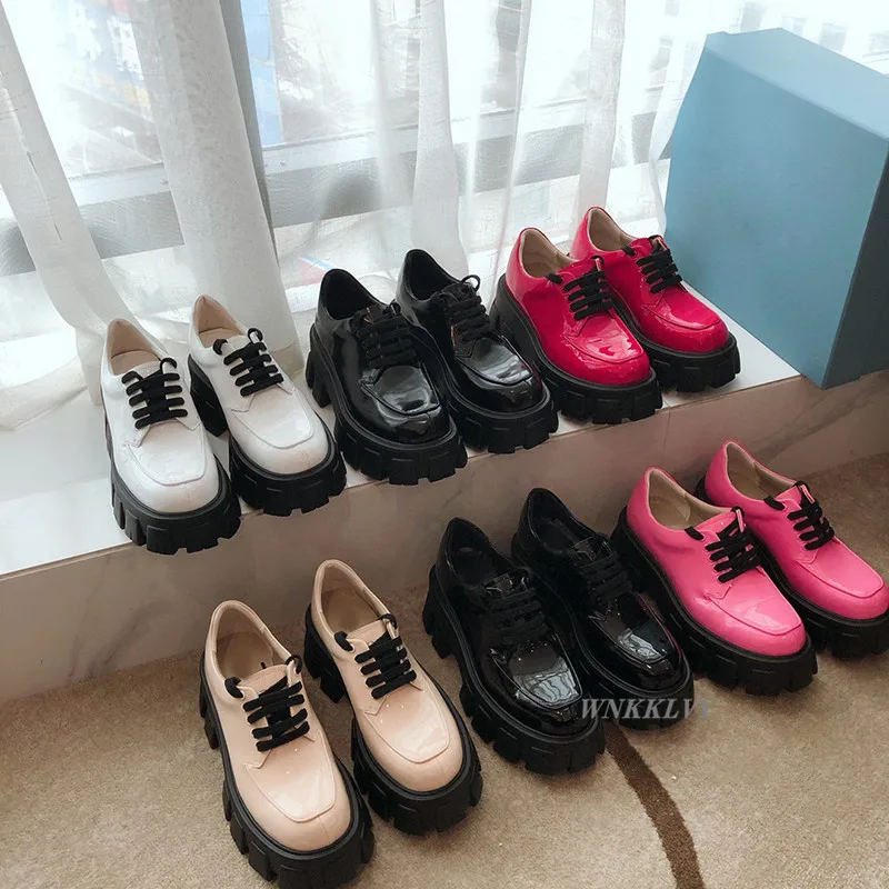 

Spring autumn Thick sole casual shoes women platform round toe patent leather lace up single shoes british style Oxford Shoes