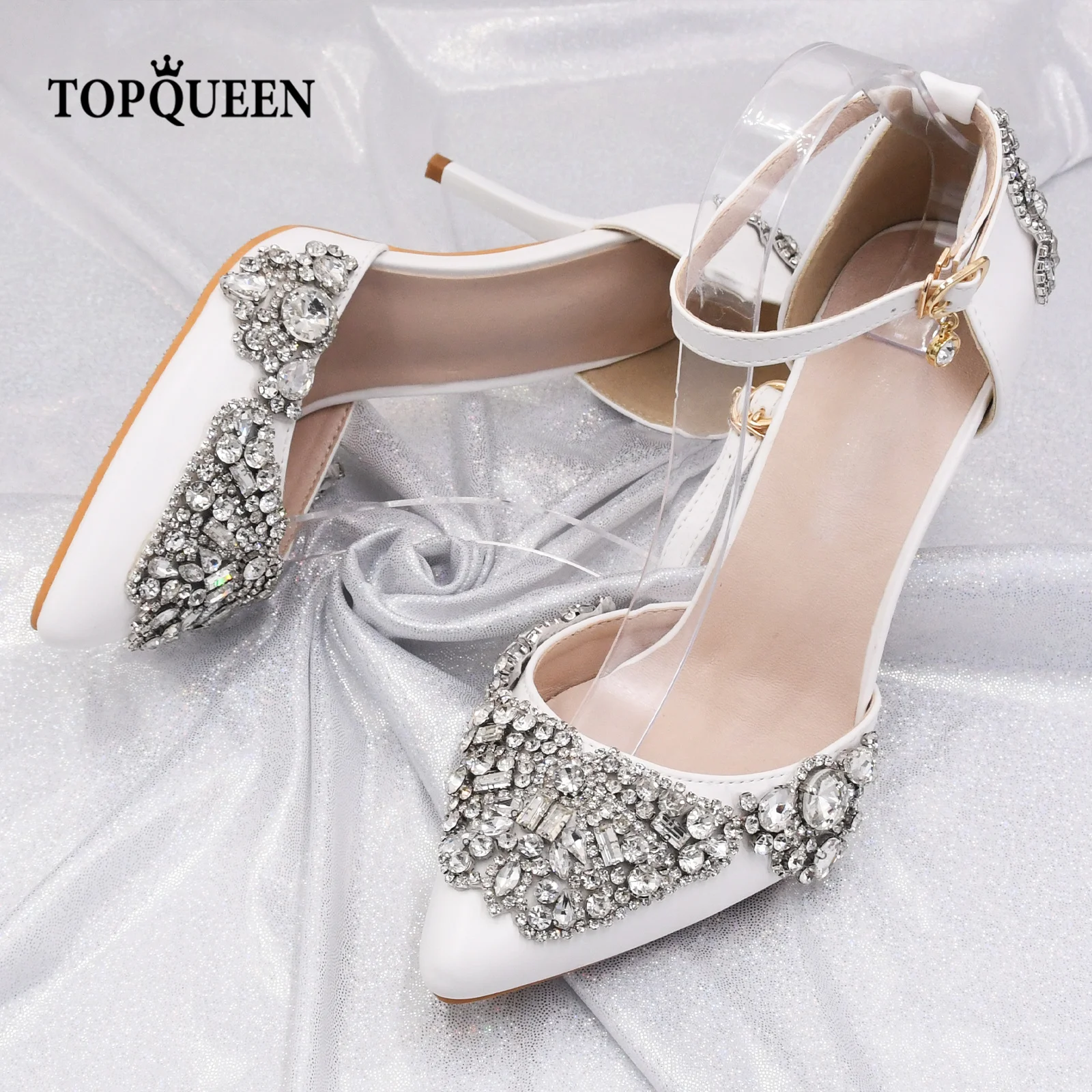 

TOPQUEEN-A81 One Piece Clearance Bride Shoes Women's Sandals Clear Heels Crystal Pumps Evening Party Luxury Queen Wedding Shoes