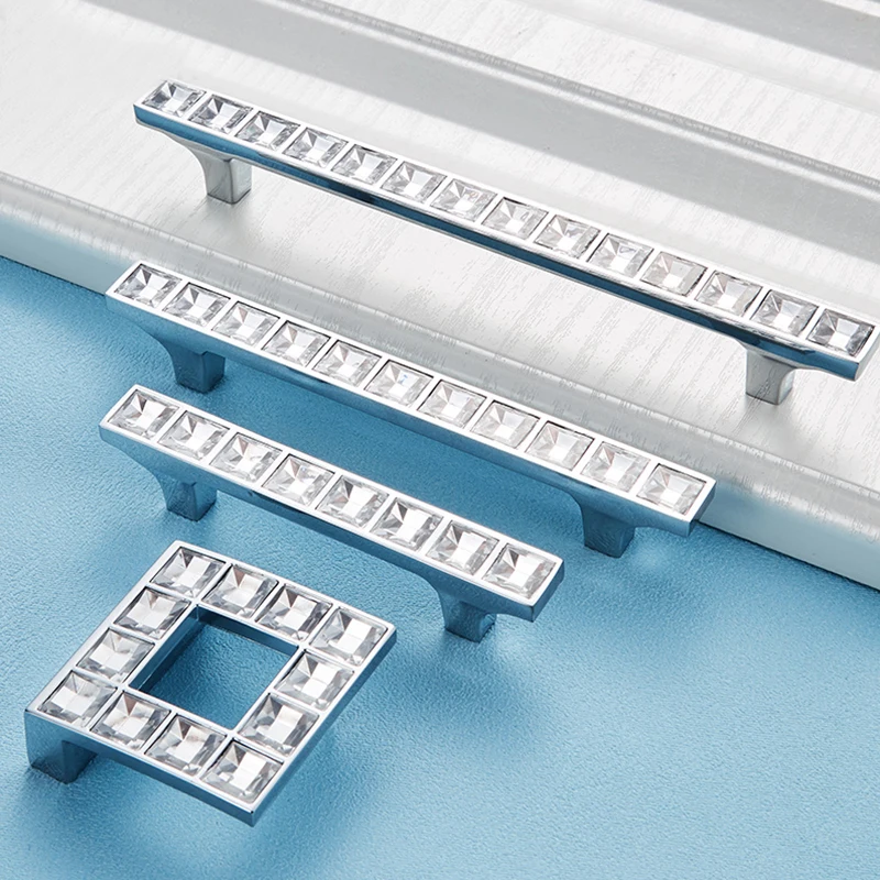 Современное Хрустальное стекло ручки для шкафа Серебряный Хрустальный шкафчик