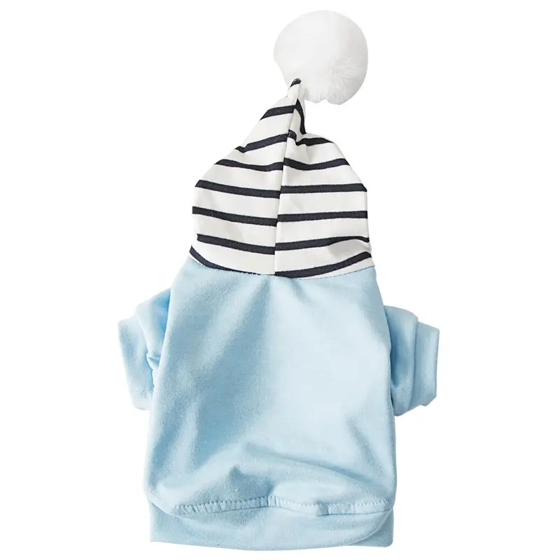 

2020 Winter Thin Pet Sweater Striped Puppy Warm Clothes Blue Yellow Hooded Dog Clothes Pet Supplies Two-legged Clothes
