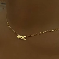 korean fashion 18k golden letters angel chocker pendant necklaces female stainless steel decoration on the neck goth accessories