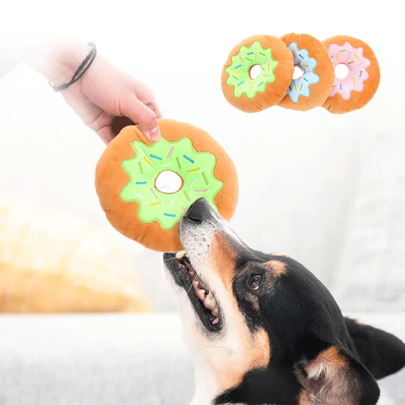

Pet Plush Toy Donut Dog Teeth Chewing Toy Wear-Resistant Durable With Sound Generator Small Medium Dog Utensils Juguete Perro