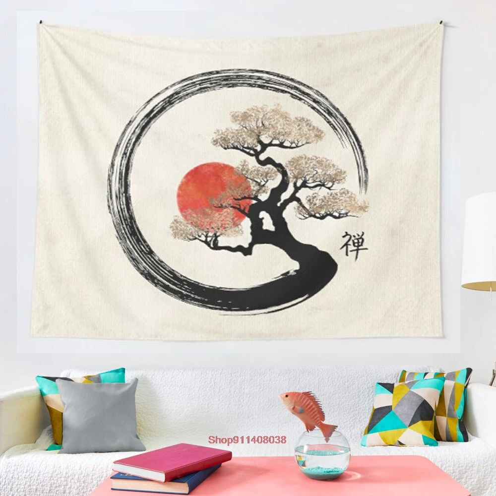 

Enso Circle and Bonsai Tree on Canvas tapestry Coverlet Curtain Blanket Bedding Sheet Towel Throw Window Curtain Tapestries