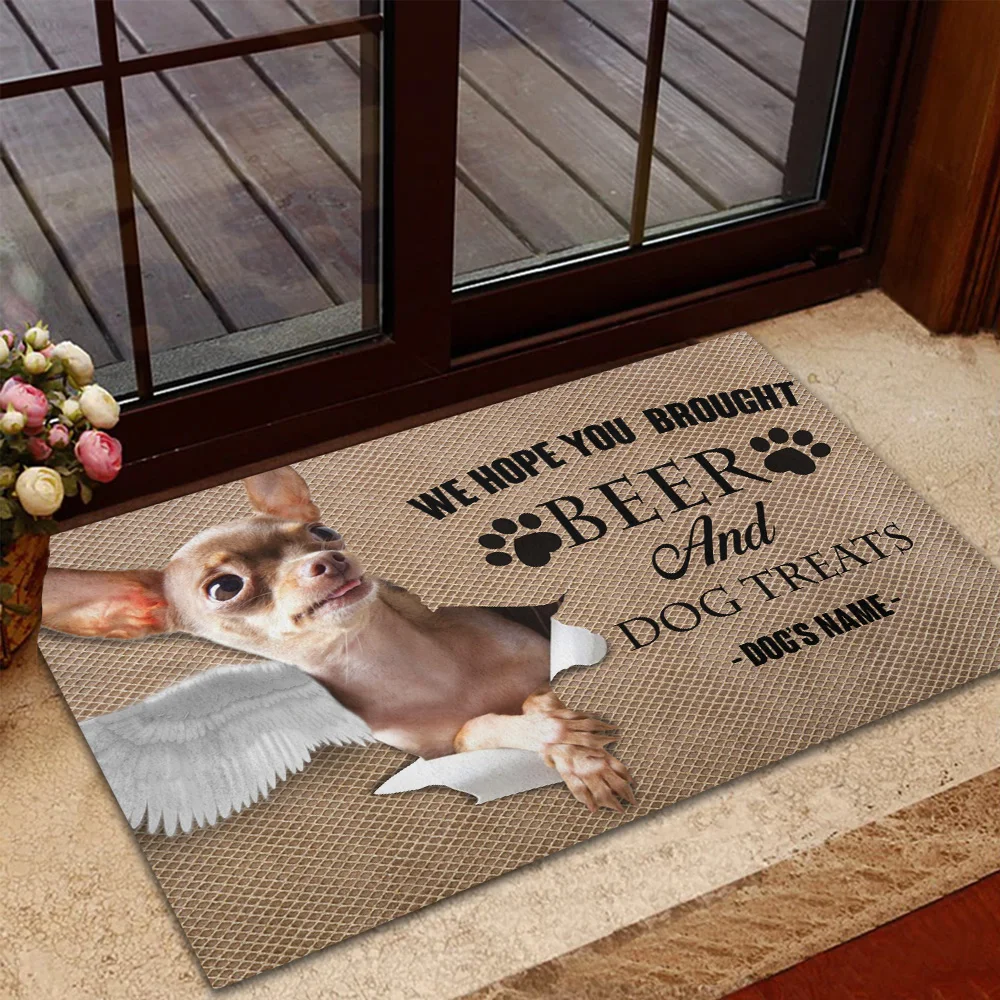 

CLOOCL Chihuahua We Hope You Brought Beer and Dog Treats Doormat Decor Animal Doormat Non-Slip Carpet for Bathroom Drop Shipping