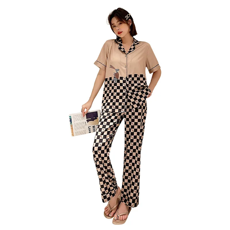 Spring/Summer 2021 Women's Short-sleeved Trousers Two-piece Fashion Homewear Thin Ice-cream Pajamas for Women